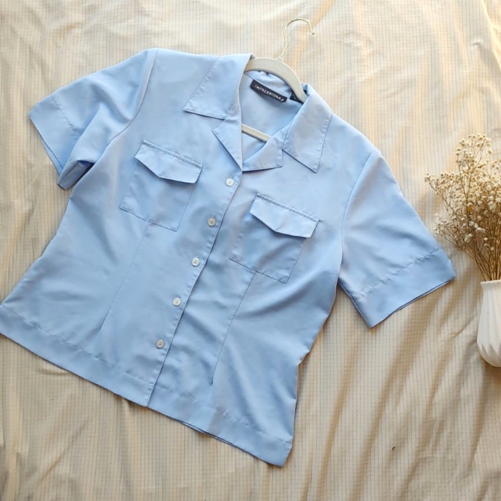IMPRESSIONS Women's Blue Button Down Shirt | Size MP